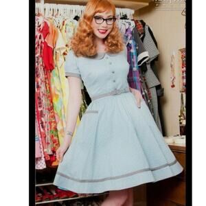 Pinup Couture Dee Dee Gingham Blue Dress Size: S